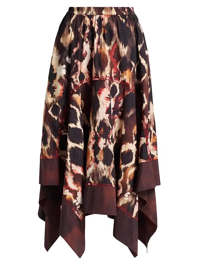 Maria Cher Women's Fleetwood Elda Printed Handkerchief Midi-Skirt - Brown