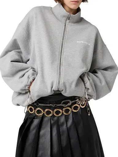 Miu Miu Women's Cotton Fleece Zipper Sweatshirt | Thumbnail 2