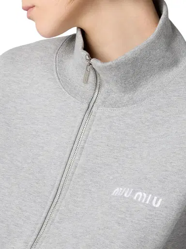 Miu Miu Women's Cotton Fleece Zipper Sweatshirt - Grey - Size XL | Thumbnail 4