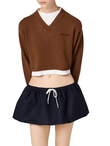 Miu Miu Women's Cropped Cashmere V-Neck Sweater | Thumbnail 2 Miu Miu Women's Cropped Cashmere V-Neck Sweater | Thumbnail 2