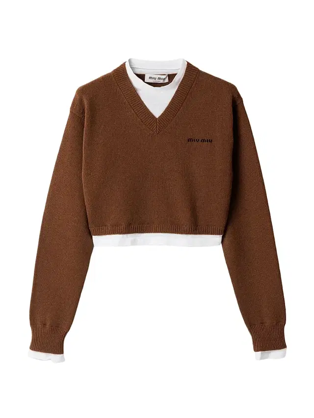 Women's Cropped Cashmere V-Neck Sweater - Brown