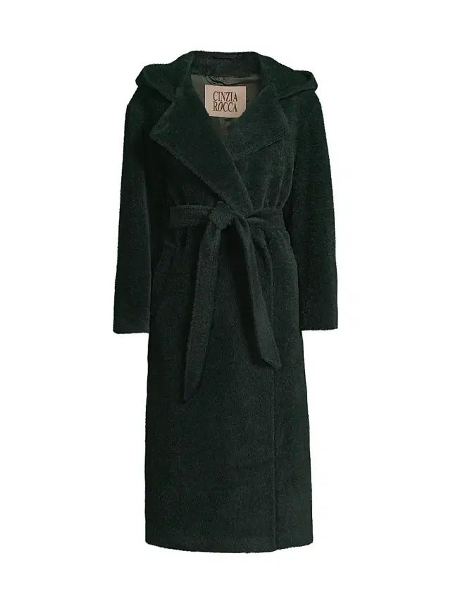 Cinzia Rocca Women's Belted Hooded Coat - Jade Green