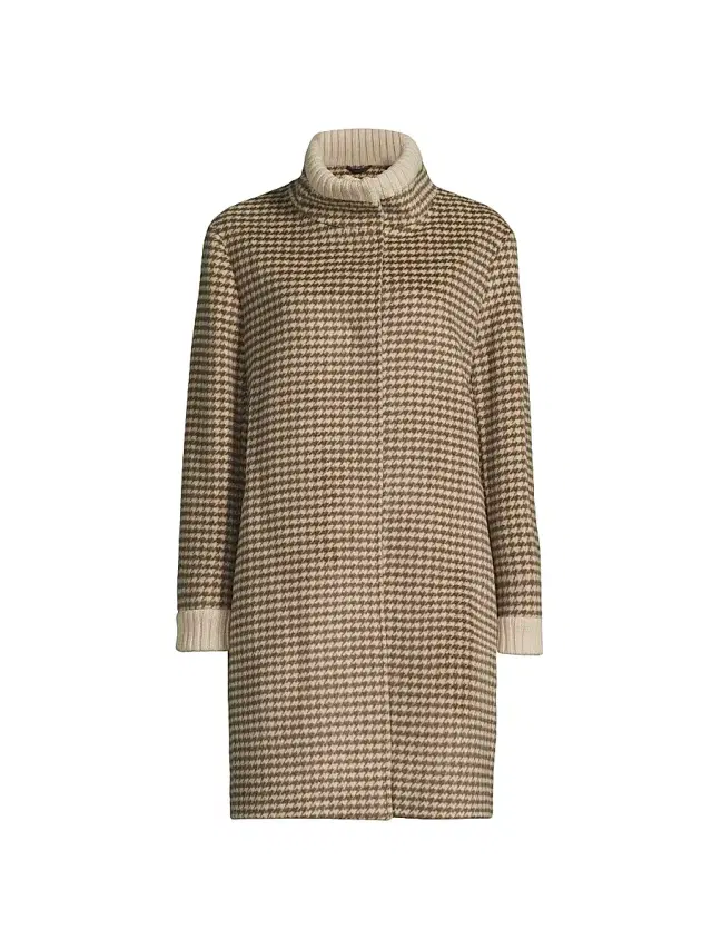 Cinzia Rocca Women's Wool Houndstooth Coat - Mocha Plaid