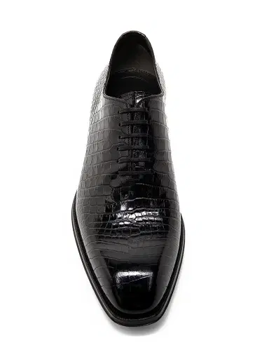 TOM FORD Men's Elkan Shiny Croc Embossed Oxford Shoes - Black | Thumbnail 4 TOM FORD Men's Elkan Shiny Croc Embossed Oxford Shoes - Black | Thumbnail 4