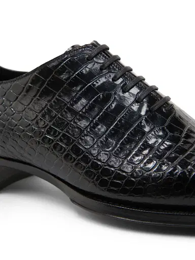 TOM FORD Men's Elkan Shiny Croc Embossed Oxford Shoes - Black | Thumbnail 5 TOM FORD Men's Elkan Shiny Croc Embossed Oxford Shoes - Black | Thumbnail 5