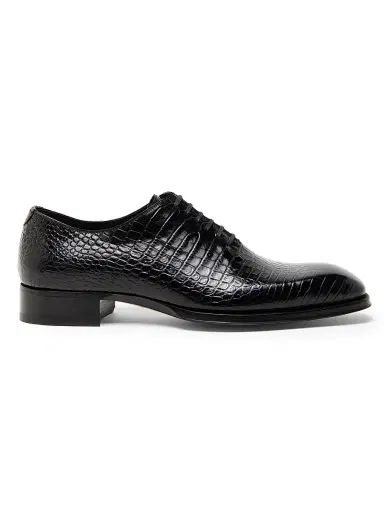 TOM FORD Men's Elkan Shiny Croc Embossed Oxford Shoes - Black | Thumbnail 1 TOM FORD Men's Elkan Shiny Croc Embossed Oxford Shoes - Black | Thumbnail 1