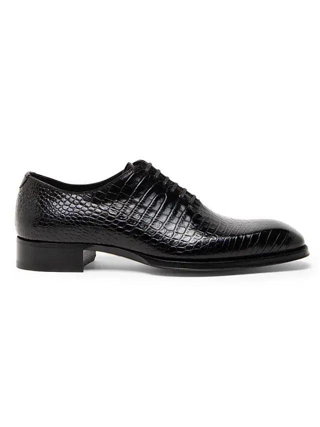 Men's Elkan Shiny Croc Embossed Oxford Shoes - Black