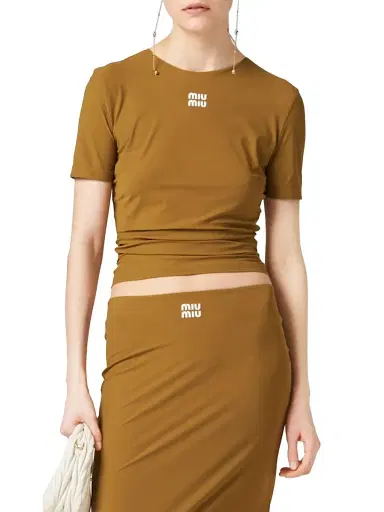 Miu Miu Women's Stretch Jersey Top - Green - Size 0 | Thumbnail 2