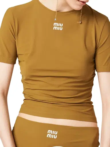 Miu Miu Women's Stretch Jersey Top - Green - Size 0 | Thumbnail 4