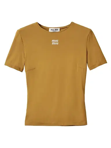Miu Miu Women's Stretch Jersey Top - Green - Size 0 | Thumbnail 1