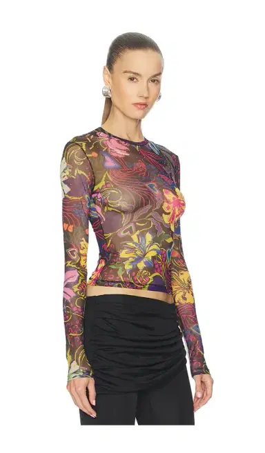 AREA Hotfix Printed Tulle Long Sleeve Top | Thumbnail 2