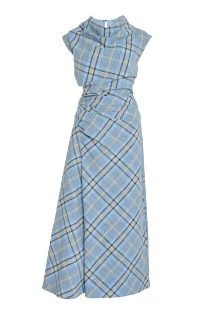 SIMKHAI Burke Draped Midi Dress - Blue | Thumbnail 1