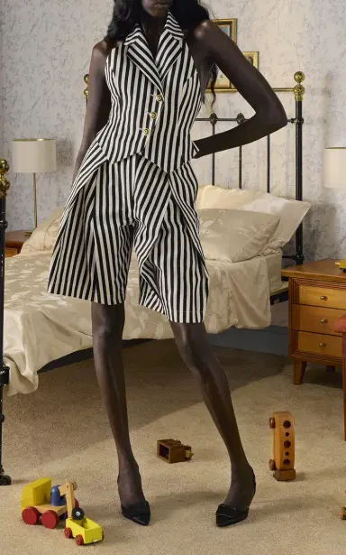 Tolu Coker Striped Cotton Gabardine Waistcoat | Thumbnail 2