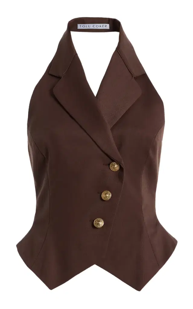 Tailored Cotton Gabardine Waistcoat - Brown