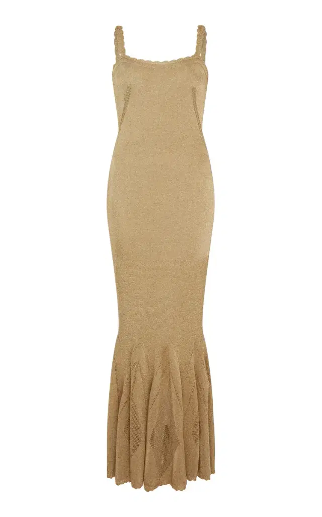 Conner Ives Exclusive La Isla Metallic-Knit Godet-Hem Gown