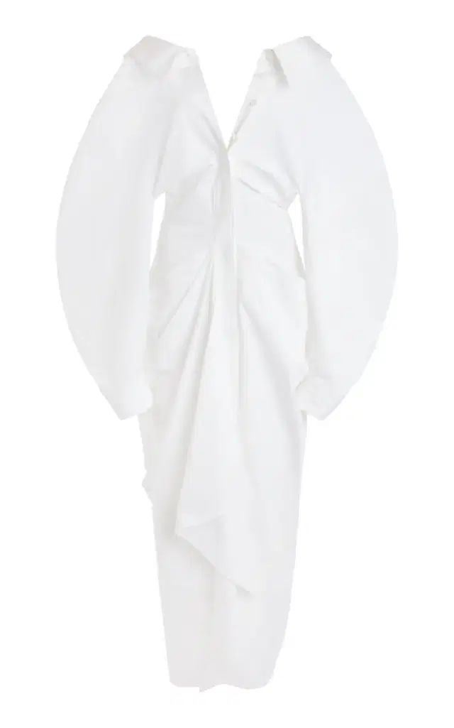 Off-The-Shoulder Cotton Poplin Midi Shirt Dress
