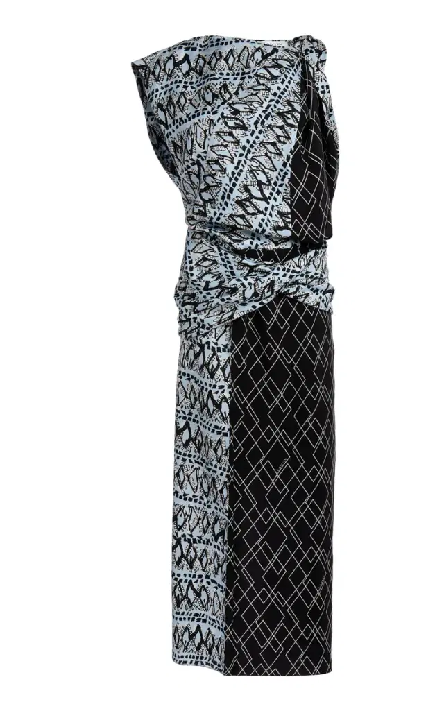 Lanvin Printed Draped Silk Midi Dress