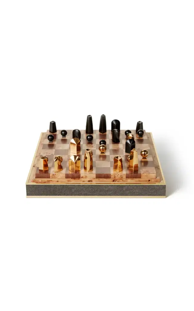 Shagreen Chess Set; Chocolate W/ Chess Pieces - Brown