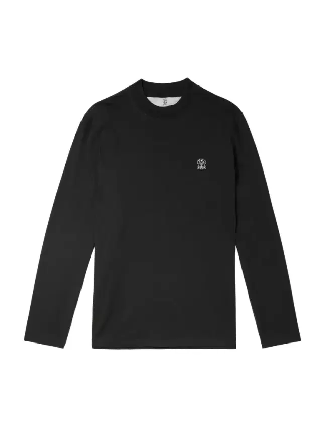 Brunello Cucinelli Logo-Print Cotton-Jersey Mock-Neck T-Shirt - Men