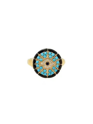 Wish Fine Jewelry 0.55ct Diamond Sapphire Turquoise 14K Gold Eye Ring | Thumbnail 1