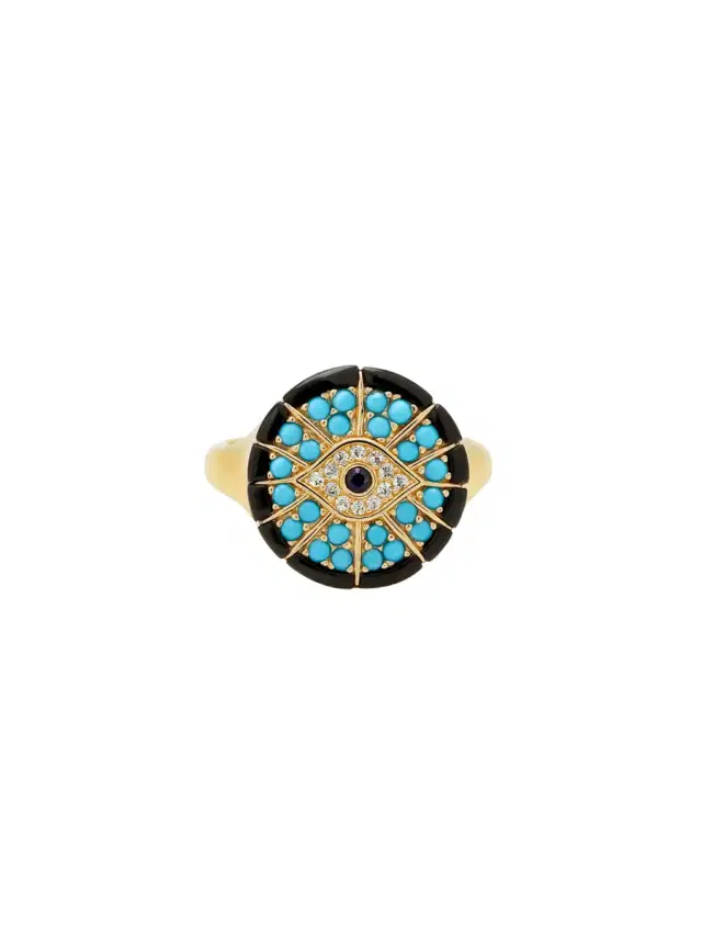 Wish Fine Jewelry 0.55ct Diamond Sapphire Turquoise 14K Gold Eye Ring