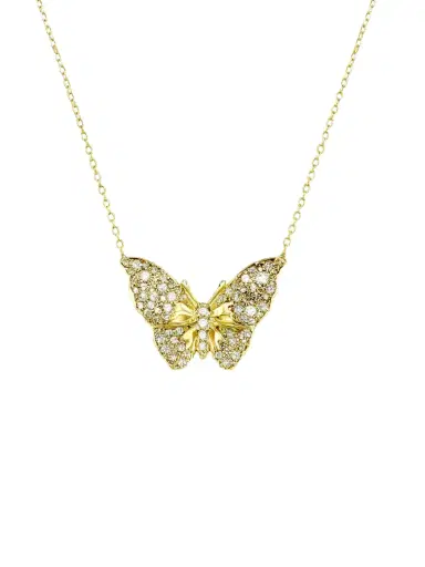 Wish Fine Jewelry 1.47ct Diamond 14K Gold Butterfly Pendant Necklace | Thumbnail 1