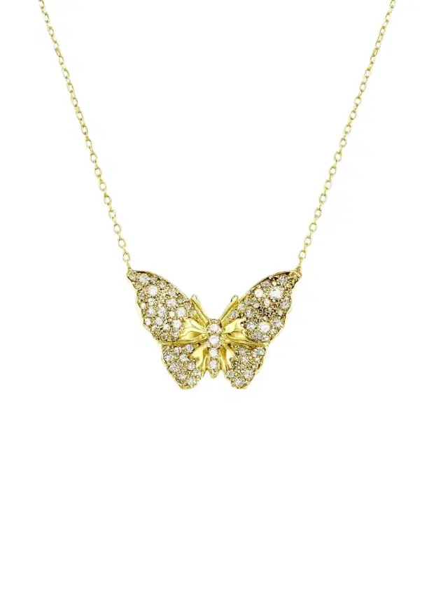 Wish Fine Jewelry 1.47ct Diamond 14K Gold Butterfly Pendant Necklace