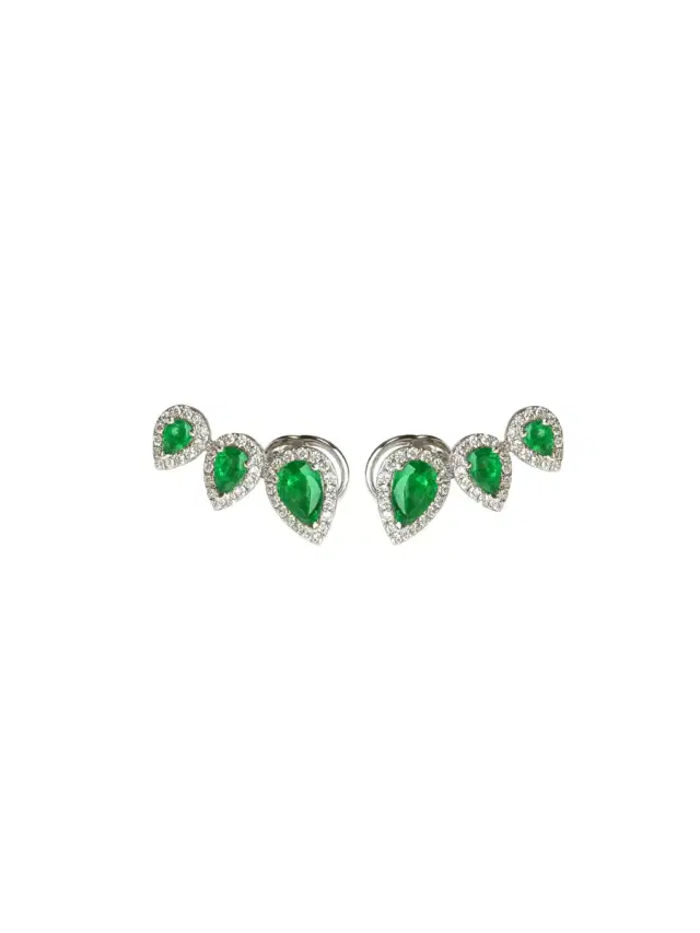 Wish Fine Jewelry 1.74ct Diamond Emerald 18K Gold Climber Earrings