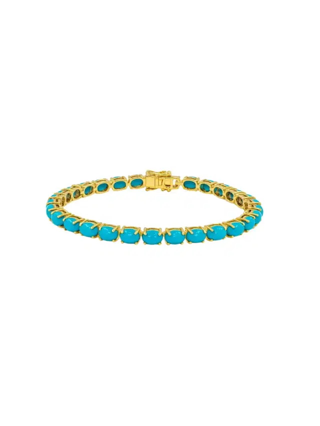 11.00ct Turquoise 14K Gold Tennis Bracelet