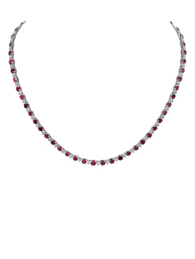 Wish Fine Jewelry 15.92ct Diamond Ruby 18K Gold Tennis Necklace