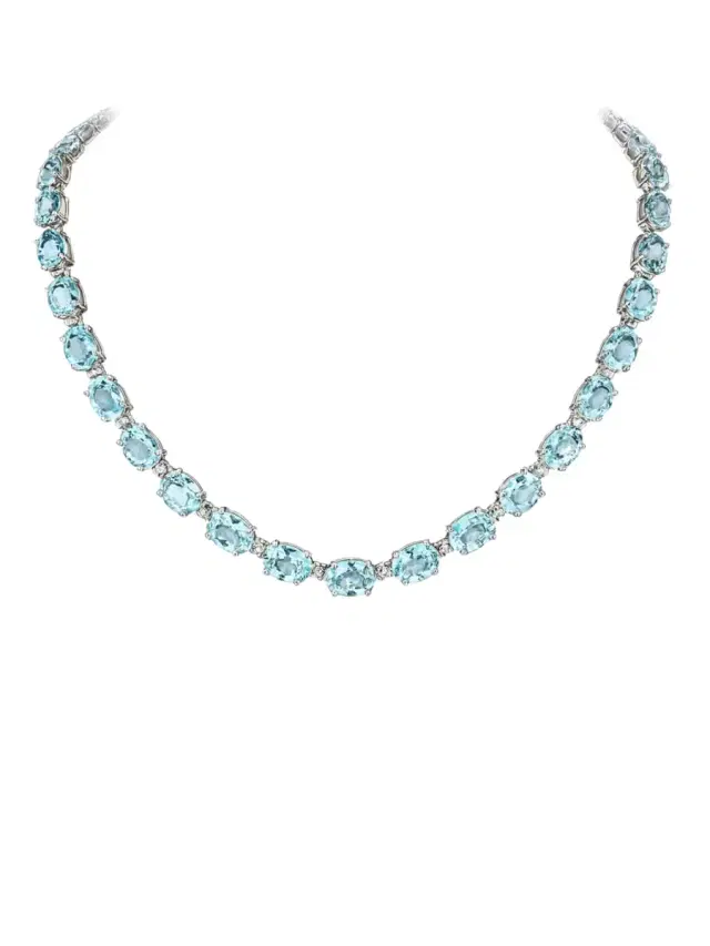 45.90ct Diamond Aquamarine 18K Gold Tennis Necklace