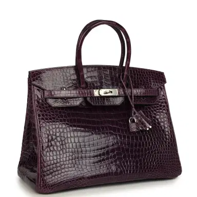 HERMÈS Pre-owned Hermes Birkin 35 Amethyst Shiny Porosus Crocodile Palladium Hardware | Thumbnail 2