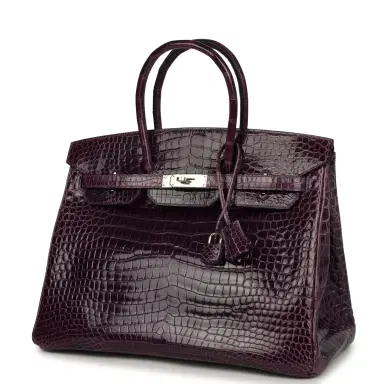 HERMÈS Pre-owned Hermes Birkin 35 Amethyst Shiny Porosus Crocodile Palladium Hardware | Thumbnail 3