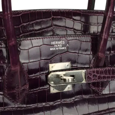 HERMÈS Pre-owned Hermes Birkin 35 Amethyst Shiny Porosus Crocodile Palladium Hardware | Thumbnail 6