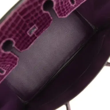 HERMÈS Pre-owned Hermes Birkin 35 Amethyst Shiny Porosus Crocodile Palladium Hardware | Thumbnail 7