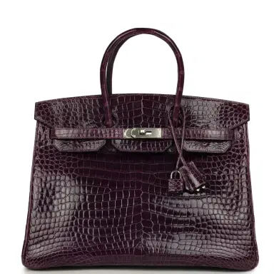 HERMÈS Pre-owned Hermes Birkin 35 Amethyst Shiny Porosus Crocodile Palladium Hardware | Thumbnail 1