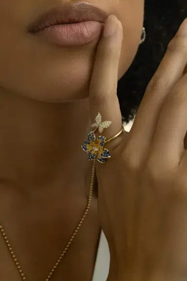 LISA NIK Blue Yellow Sappire Flower Butterfly Ring | Thumbnail 2 LISA NIK Blue Yellow Sappire Flower Butterfly Ring | Thumbnail 2