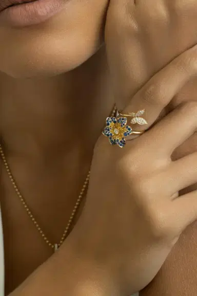 LISA NIK Blue Yellow Sappire Flower Butterfly Ring | Thumbnail 3 LISA NIK Blue Yellow Sappire Flower Butterfly Ring | Thumbnail 3