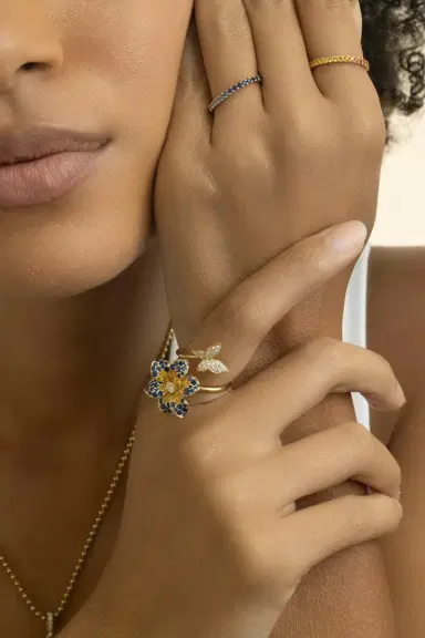 LISA NIK Blue Yellow Sappire Flower Butterfly Ring | Thumbnail 4 LISA NIK Blue Yellow Sappire Flower Butterfly Ring | Thumbnail 4