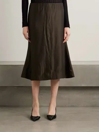 Khaite Nania Satin-twill Midi Skirt | Thumbnail 3