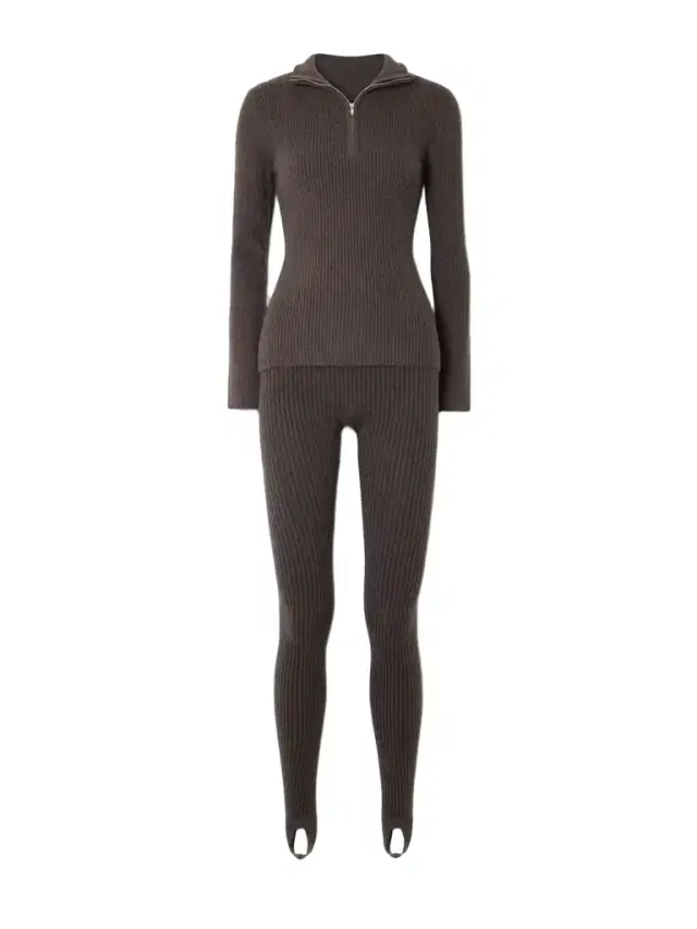 Ella Ribbed Cashmere Half-zip Sweater And Leggings Ski Set