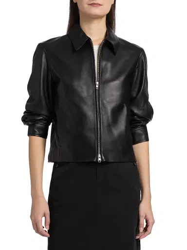 Vince Women's Leather Zip-Front Crop Jacket - Black | Thumbnail 3 Vince Women's Leather Zip-Front Crop Jacket - Black | Thumbnail 3