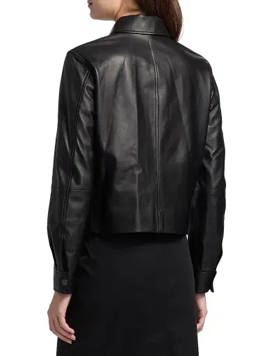 Vince Women's Leather Zip-Front Crop Jacket - Black | Thumbnail 5 Vince Women's Leather Zip-Front Crop Jacket - Black | Thumbnail 5