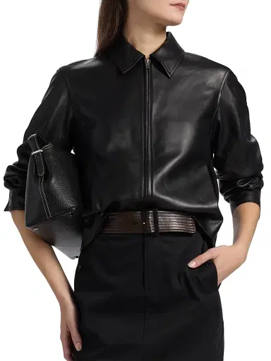 Vince Women's Leather Zip-Front Crop Jacket - Black | Thumbnail 6 Vince Women's Leather Zip-Front Crop Jacket - Black | Thumbnail 6