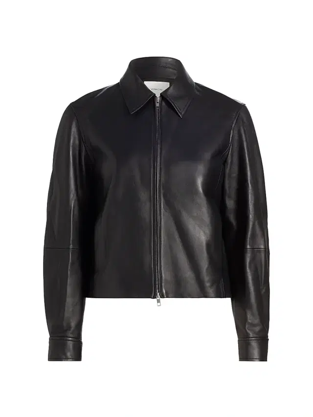 Vince Women's Leather Zip-Front Crop Jacket - Black