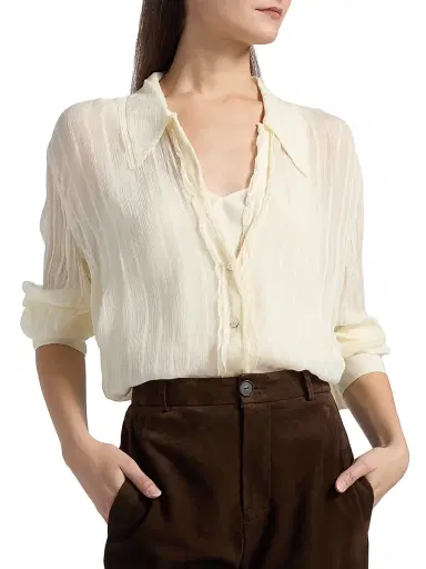 Vince Women's Crushed Striped Sheer Shirt | Thumbnail 6