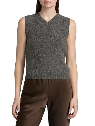 Vince Women's Donegal Cashmere Sweater Vest - Median Heather Grey Donegal - Size XXS | Thumbnail 3