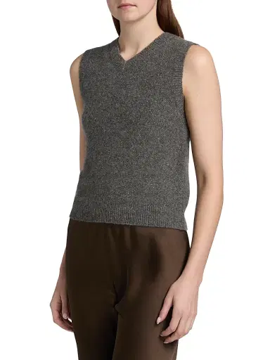 Vince Women's Donegal Cashmere Sweater Vest - Median Heather Grey Donegal - Size XXS | Thumbnail 4