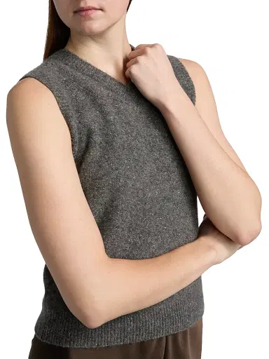 Vince Women's Donegal Cashmere Sweater Vest - Median Heather Grey Donegal - Size XXS | Thumbnail 6