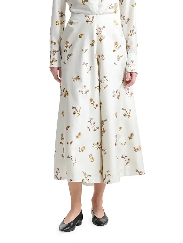 Women's Varda Floral Silk Midi-Skirt - Macadamia